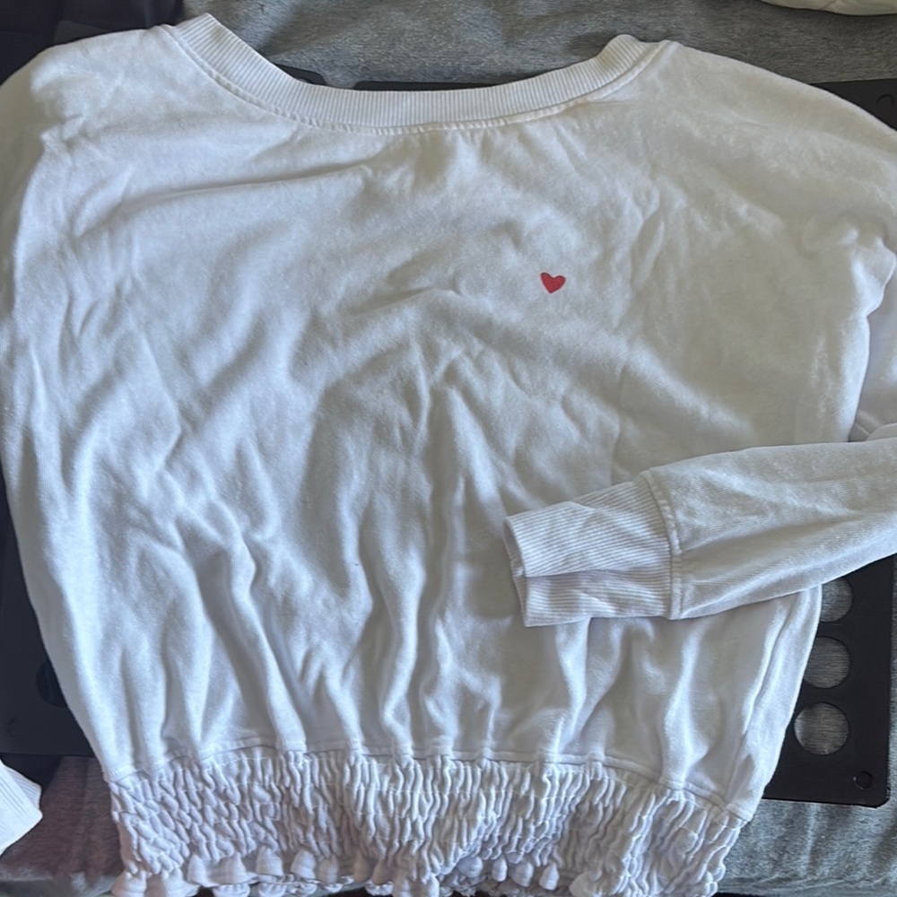 Sundry White Top with Red Heart Detail